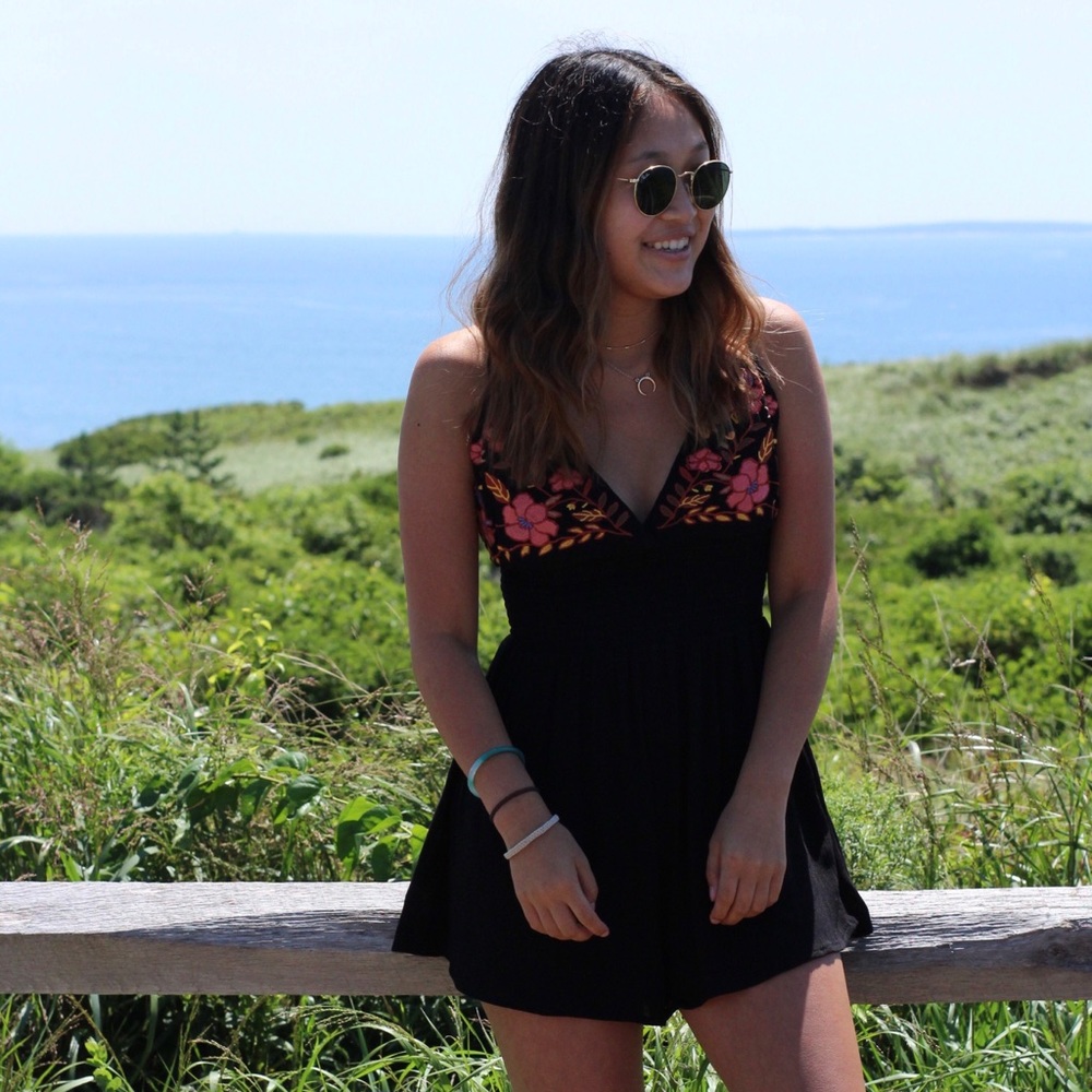 Black & floral romper